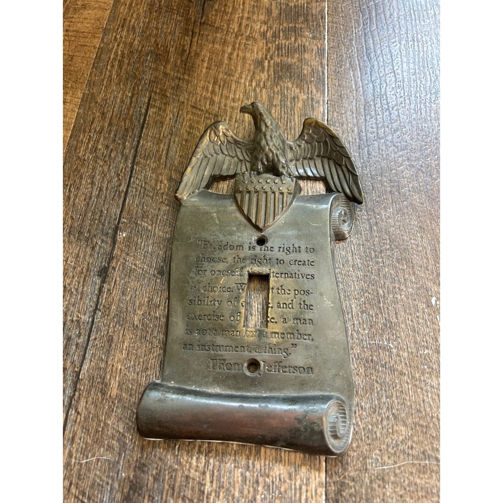 Vintage Thomas Jefferson American Eagle Freedom Light Switch Cover Brass 3036